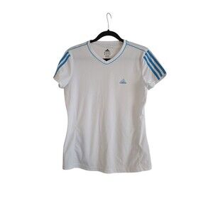 Women's Adidas Polos Shirt White Blue Athletic Size Medium